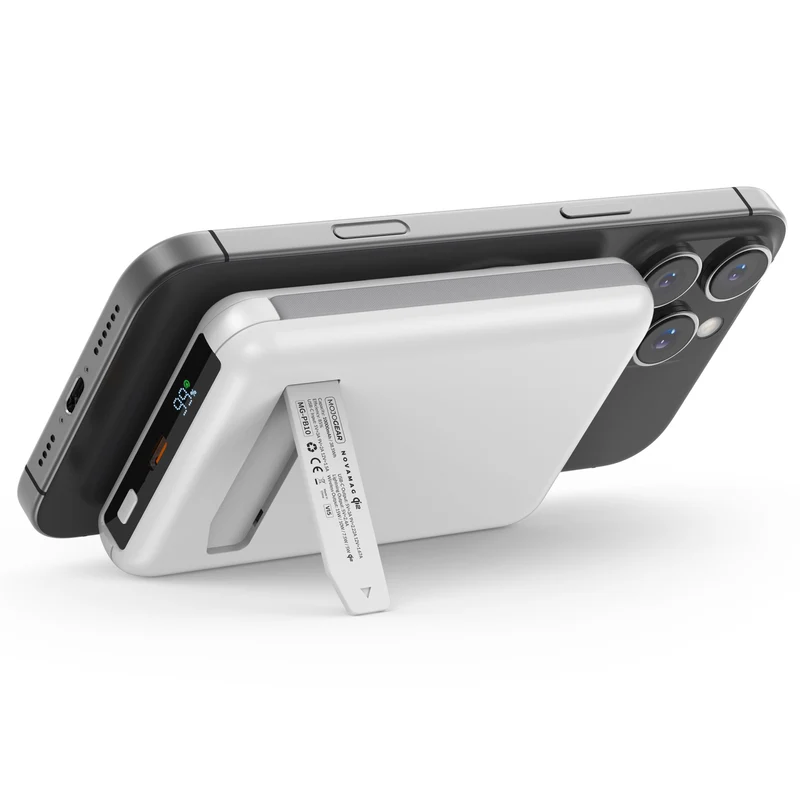 MOJOGEAR NovaMag All-in-1 Powerbank 10.000 mAh – Kabelloses Qi2 & integrierte Kabel – Weiß