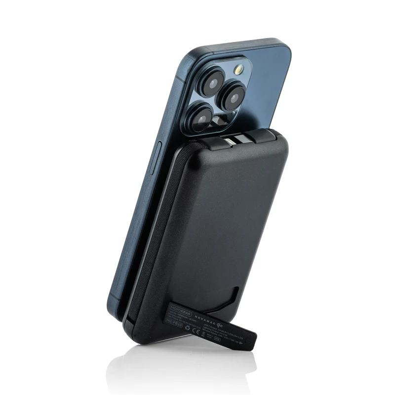 MOJOGEAR NovaMag All-in-1 Powerbank 10.000 mAh – Kabellos Qi2 & Integrierte Kabel – Schwarz