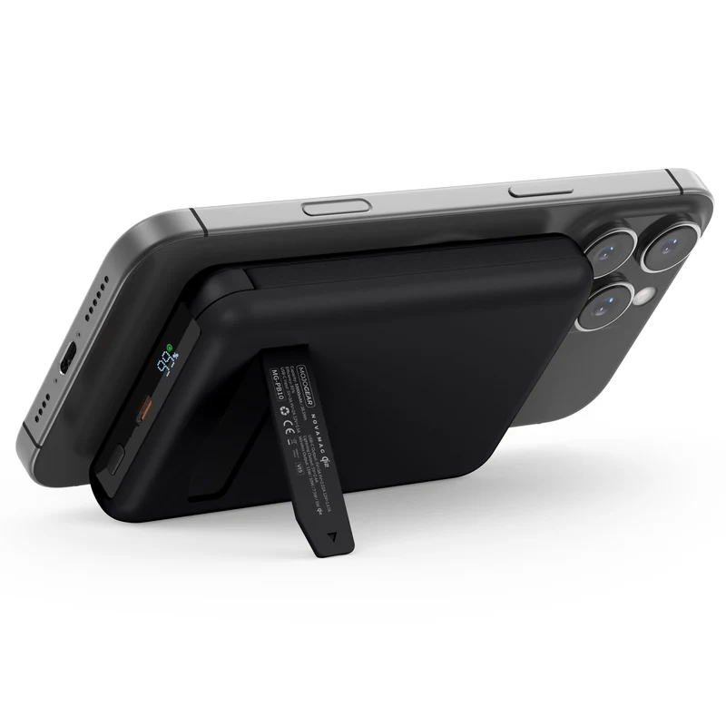 MOJOGEAR NovaMag All-in-1 Powerbank 10.000 mAh – Kabellos Qi2 & Integrierte Kabel – Schwarz