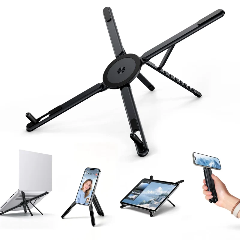 Portable Laptop Stand, 3in1 Magnetic Foldable Adjustable, for Desk(Black)