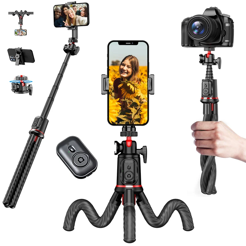MOJOGEAR MG-TS1 Flexibles Selfie-Stick-Stativ mit Bluetooth-Fernbedienung