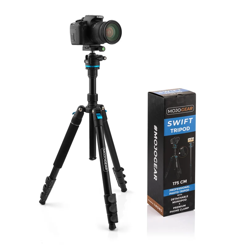 MOJOGEAR Swift Fotostativ 175 cm mit Einbeinstativ für Kamera und Smartphone
