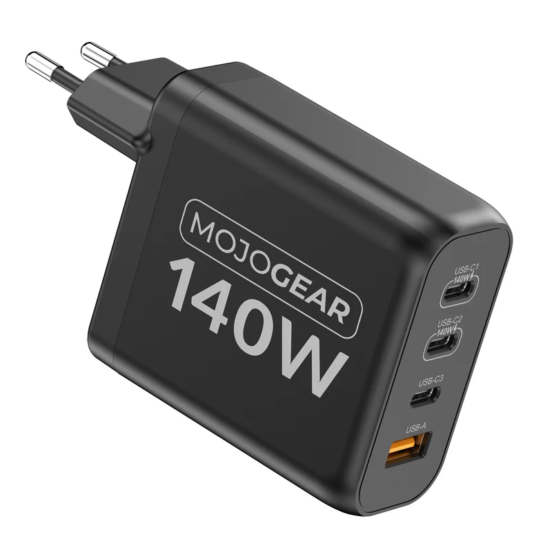 MOJOGEAR CHARGE+ 140 Watt Ladegerät mit USB-C auf Lightning Kabel 1,5 Meter | iPhone Schnellladegerät