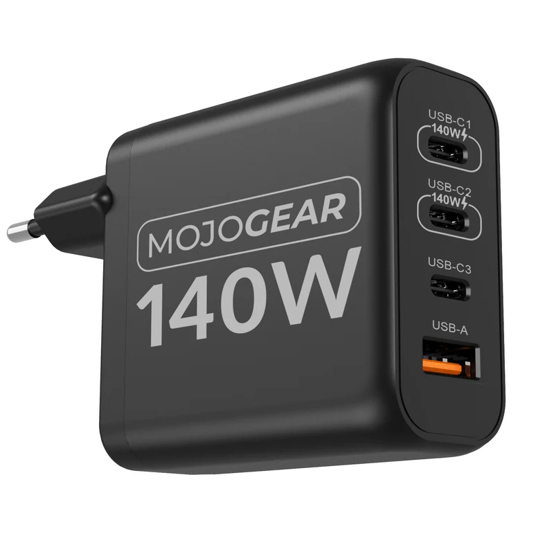 MOJOGEAR CHARGE+ 140 Watt Ladegerät mit USB auf USB-C Kabel 1,5 Meter | Passend für Samsung/iPhone 15/16