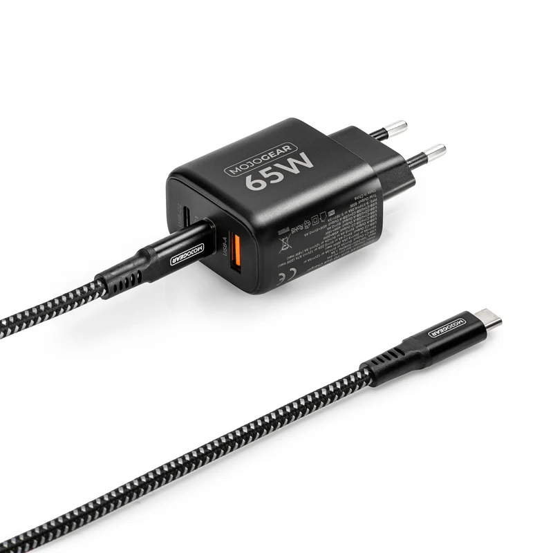 MOJOGEAR CHARGE+ 65W Schnellladegerät mit USB auf USB-C Kabel 3 Meter | Passend für Samsung/iPhone 15/16