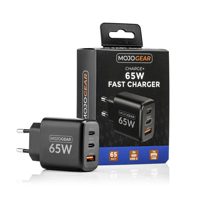 MOJOGEAR CHARGE+ 65W Schnellladegerät mit USB auf USB-C Kabel 3 Meter | Passend für Samsung/iPhone 15/16