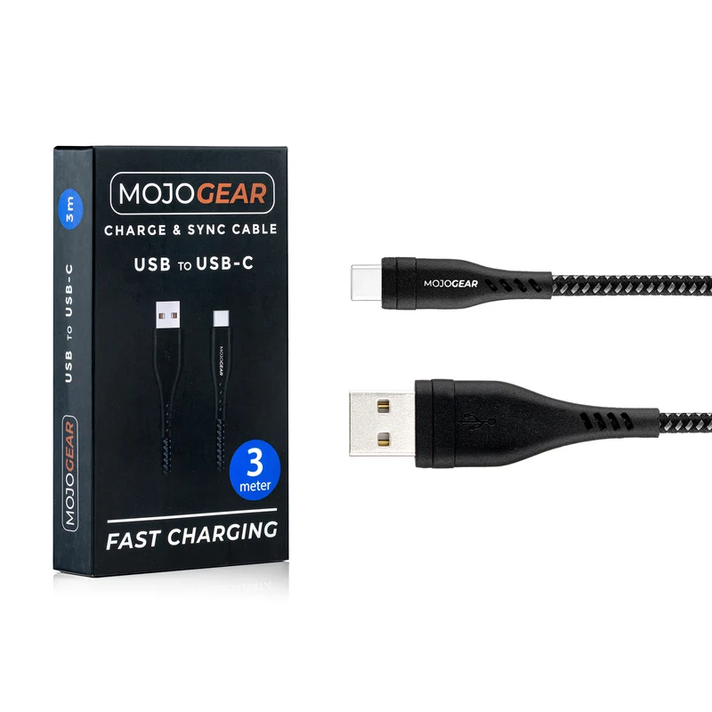 MOJOGEAR CHARGE+ 65W Schnellladegerät mit USB auf USB-C Kabel 3 Meter | Passend für Samsung/iPhone 15/16
