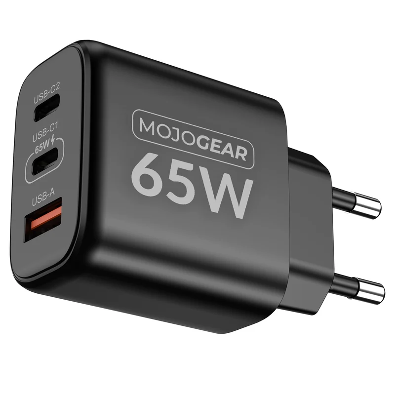 MOJOGEAR CHARGE+ 65W Schnellladegerät mit USB-auf-USB-C-Kabel 1,5 Meter | Passend für Samsung/iPhone 15/16