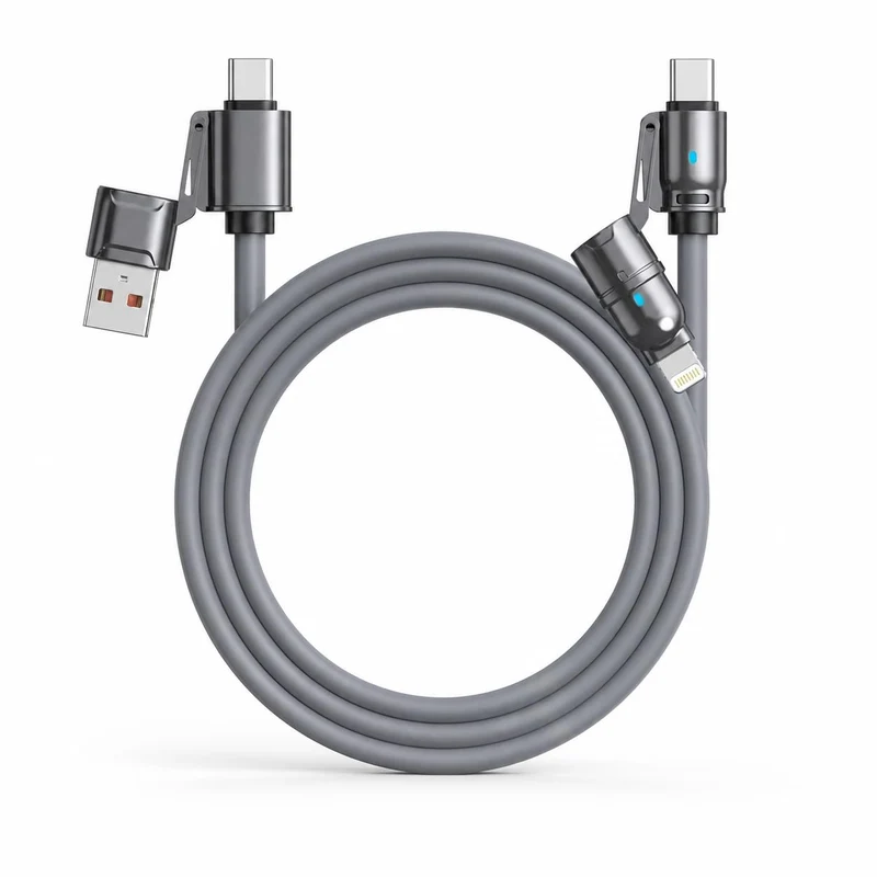 GZYXJXPJ 240W 4in1 USB Charging Cable, Fast Charge Compatible, USBA/TypeC Connectors (Grey)