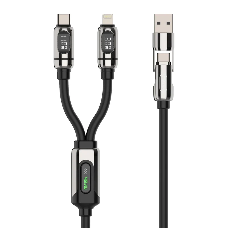 MFish 2in1 USB C to USB C Cable, LED Wattage Display, 140W Max, 4 ft