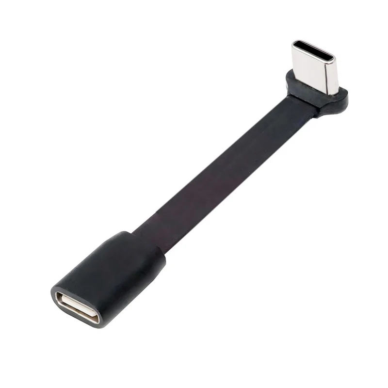 NFHK Cable Ultra Slim Flat USBC TypeC Male to Female Extension Power USB2.0 Data Cable 90 Degree Up Down Angled 65W Fast Charg