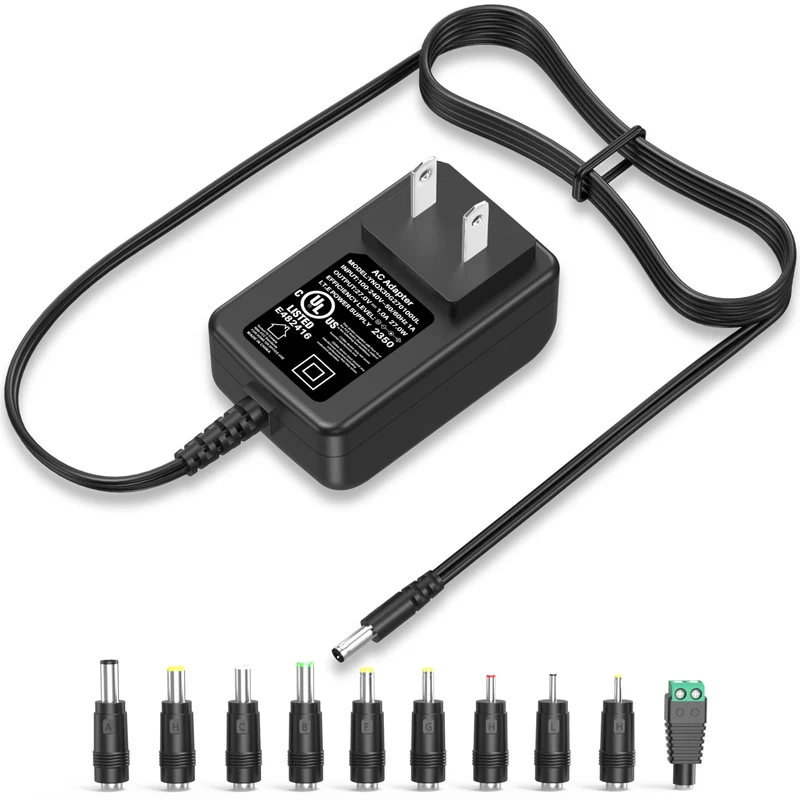 27V 1A 0.5A Charger Power Cord AC Adapter with 10 Interchangeable Jacks UL