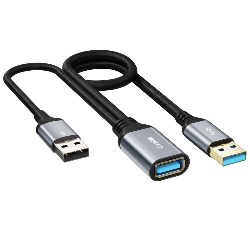 Conable 2FT USB Extension Cable with Extra Power, USB 3.0 to USB Female Splitter Cable, USB 3.0 Male to USB A Female Y Cable, 5G
