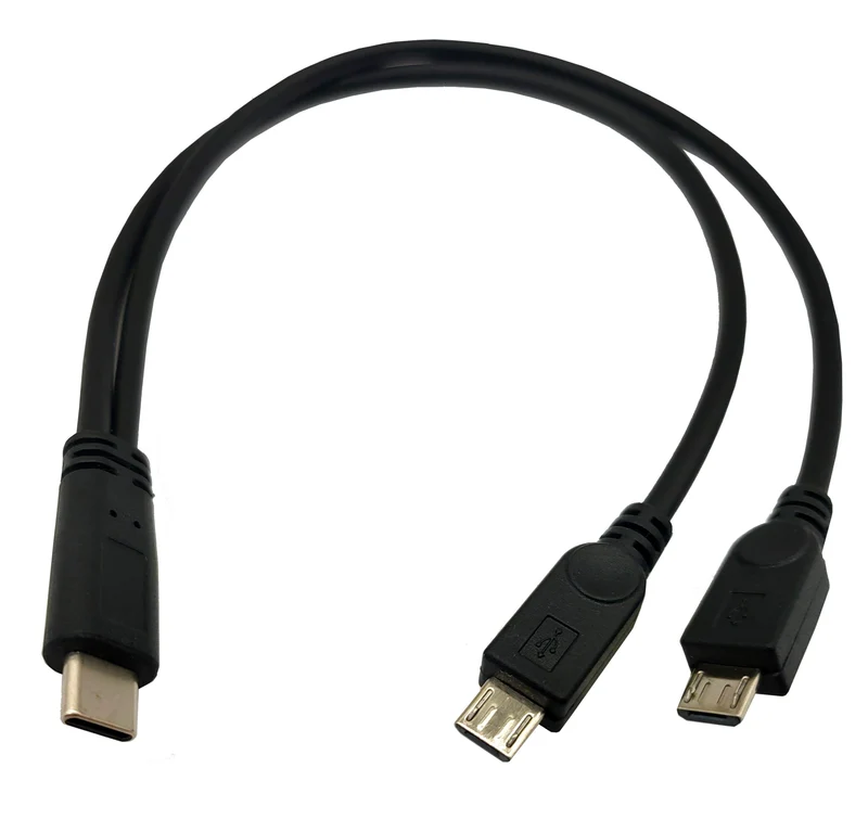 Qaoquda USB C Splitter Charge Cable,1 Feet USB Type C Male to 2 Dual Micro USB Male Y Splitter Extension Charging Cable(Only for