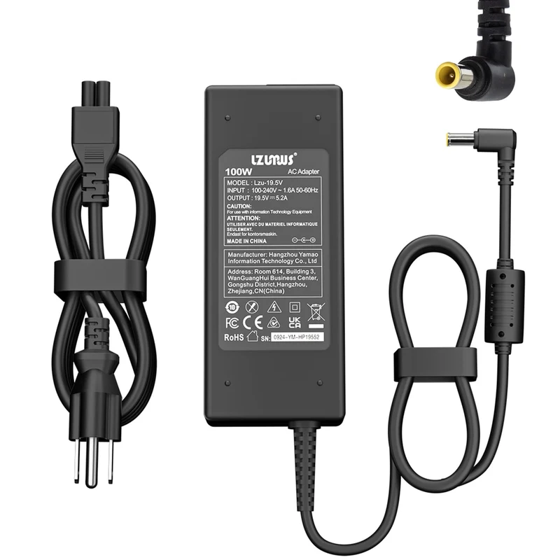 100W AC Adapter for LG Monitor Power Cord, 19V/19.5V 5.2A, 6.5x4.4mm Tip