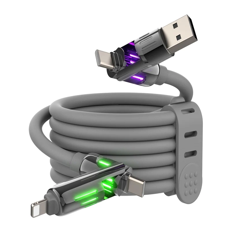 MFish 240W 4in1 Fast Charging Cable, Grey, 6.6FT