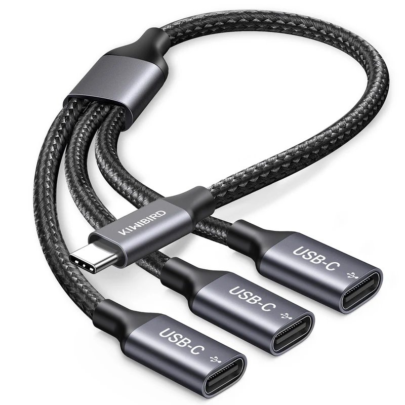 KiwiBird USB C Splitter 1 in 3 Out, USB Type C Splitter Male to 3 Female