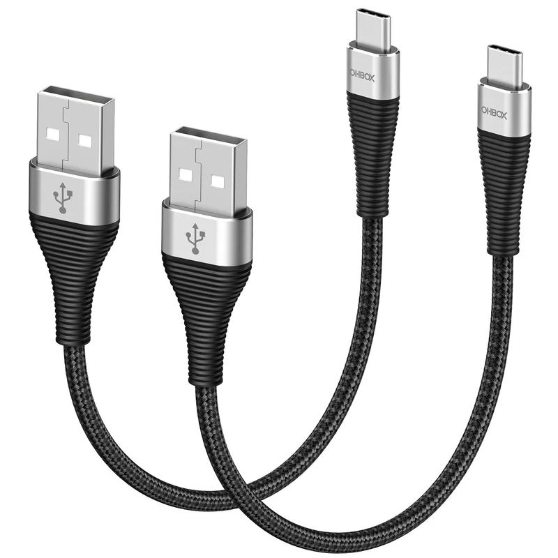 USB A to USB C Cable, Short USBC Charger Fast Charging Cord 1FT, 2 Pack