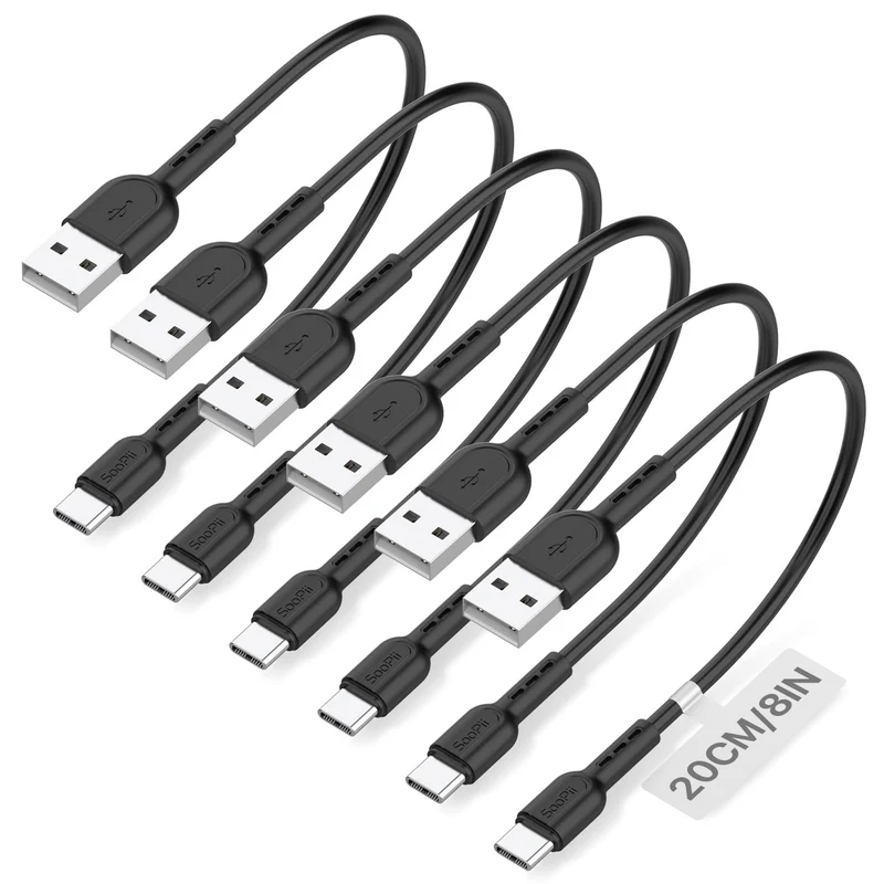 SOOPII Short USB C Cable,6 Pack 8 Inch USB A to USB C Cables,Short Type C Fast Charging Cables,Compatible with lPhone,Galaxy,lPa