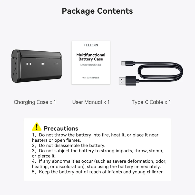 Telesin Pocket-Ladekoffer für GoPro Hero 13-Akkus