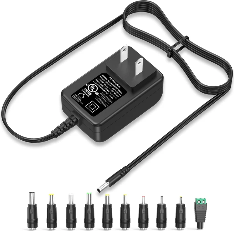 30V 1A 0.5A Charger Power Cord AC Adapter with 10 Interchangeable Jacks UL