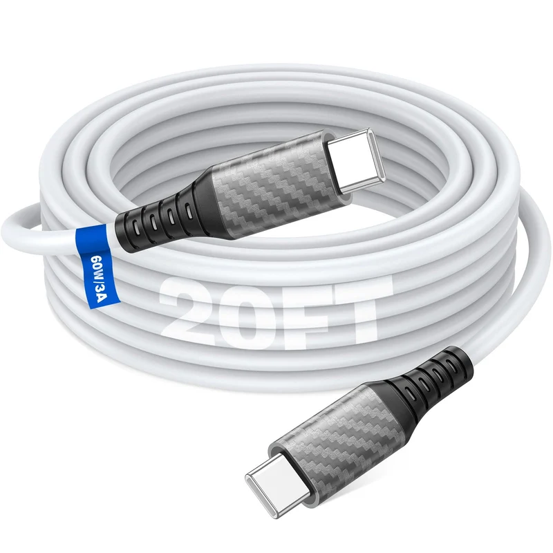 ASKUBSKU 20FT USB C to USBC Cable 60W, Extra Long, White