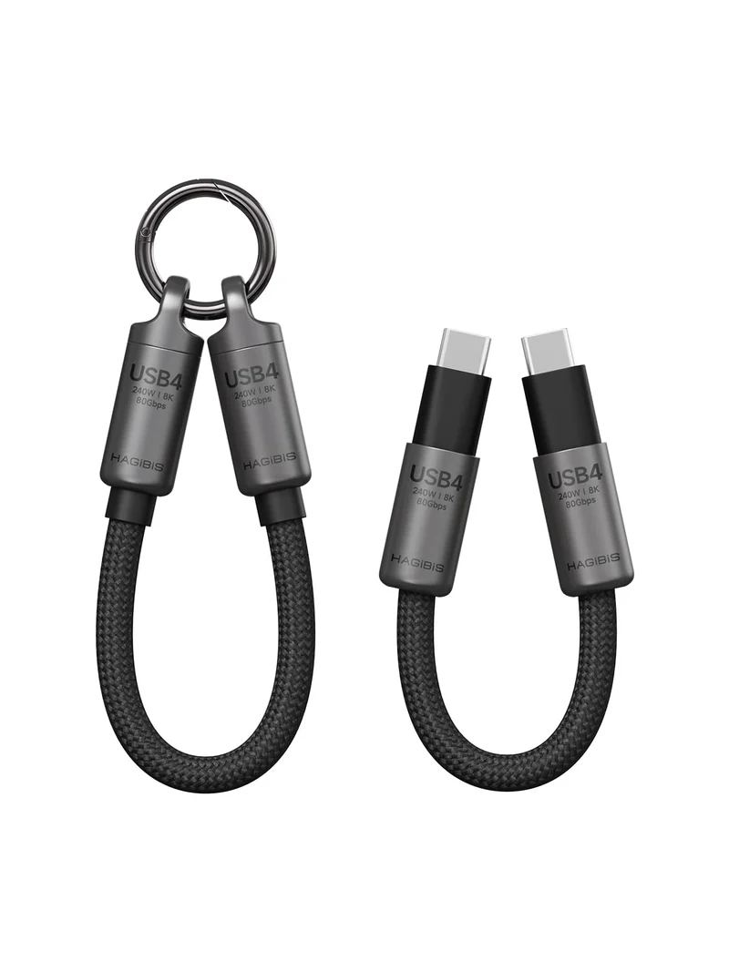 Hagibis USB4 Cable Portable Keychain 0.5ft, 80Gpbs 240W 8K@60Hz Short C to C Cable Lanyard TypeC Cable for iPhone 17 16 15 Pro