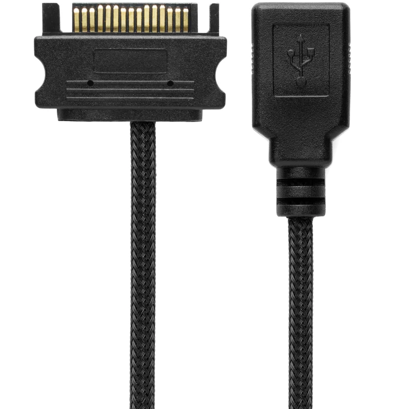 CRJ 5V Female USB 15Pin SATA Power Adapter Cable 12inch (30cm), Black Sleeved Power USB Devices with an ATX 15Pin SATA Po