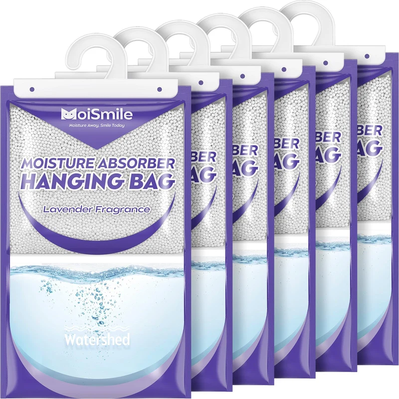 17.5 oz Large Hanging Moisture Absorber Bags for Closets, Lavender, 6 Pack