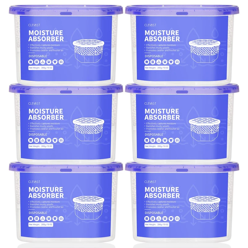 CLEVAST Moisture Absorber Boxes 6 Pack, 10 Oz Dehumidifier for Closet & Bathroom, Humidity Absorber for Wardrobe, Bedroom, RV &