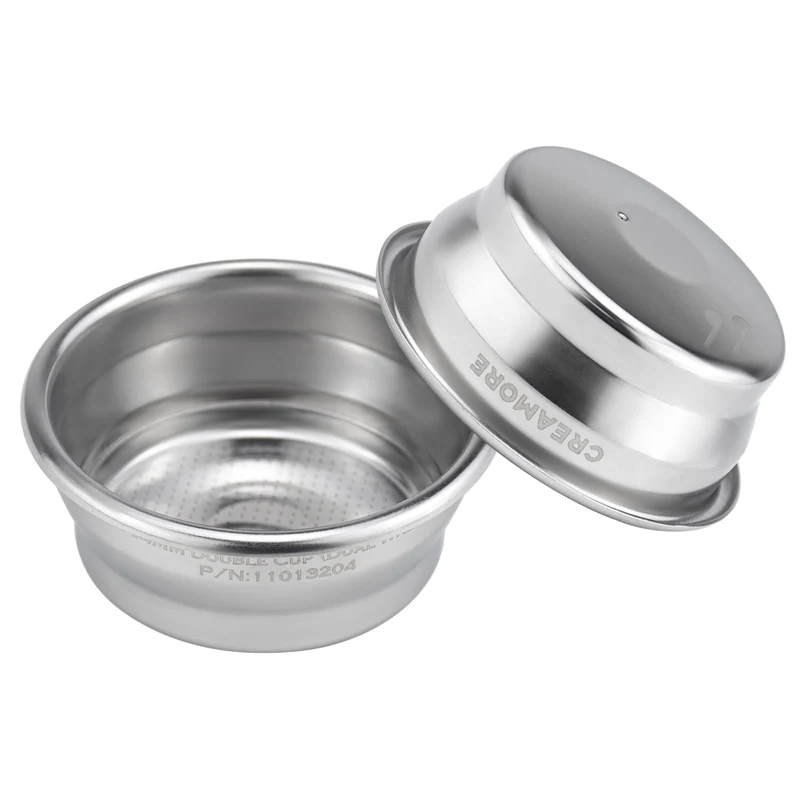 Creamore 54mm Pressurized Double Cup Basket, Dual Wall, 1620g, Thick Crema with Any Beans, 304 Stainless Espresso Filter for Br