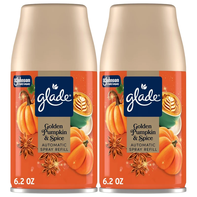 Glade Automatic Spray Refills, Air Freshener, Golden Pumpkin & Spice, 2 x 6.2 oz