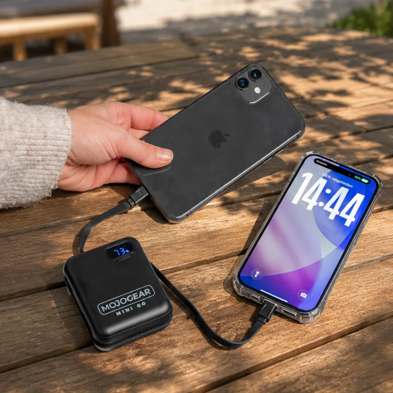 MOJOGEAR MINI GO 10.000 mAh Powerbank mit integrierten Kabeln – Schwarz