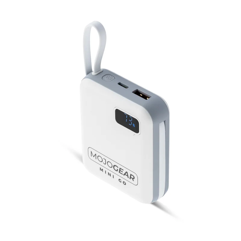 MOJOGEAR MINI GO 10.000mAh Powerbank mit Kabeln – Weiß