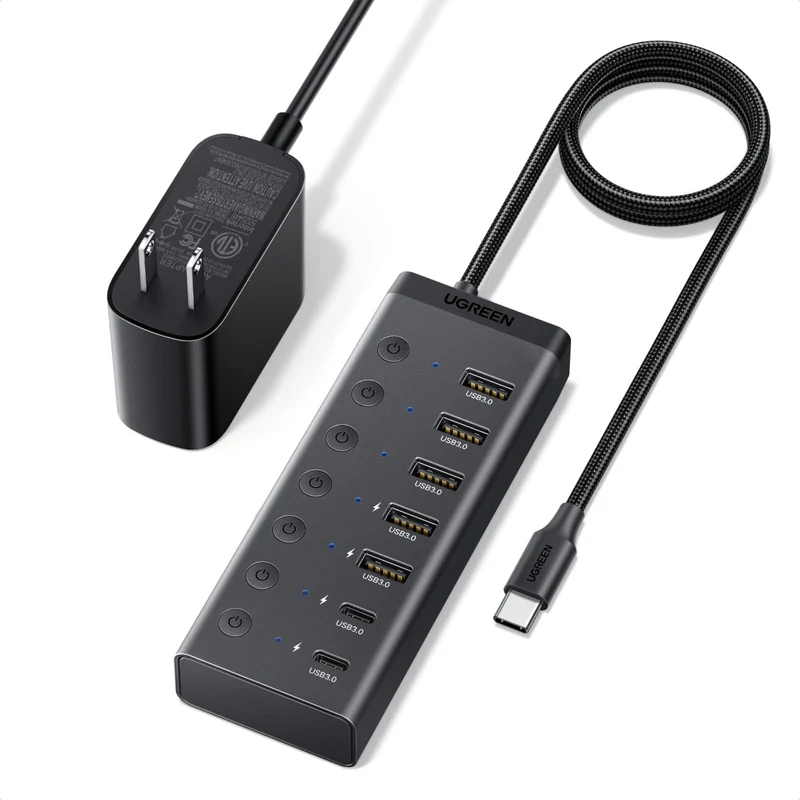 UGREEN 7in1 Powered USB C 3.0 Hub, 7 Ports, 5xUSBA and 2xUSBC, 5Gbps