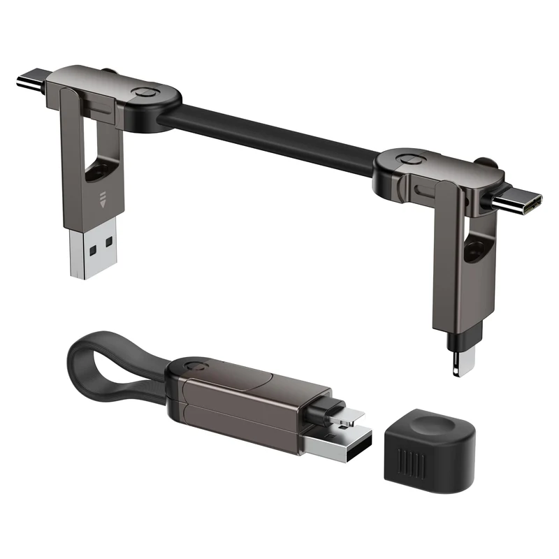 6in1 Keychain Charging Cable,60W Fast Charging Multi Charging Cable with USBA,USBC,L & Micro USB Connectors,Travel Essential