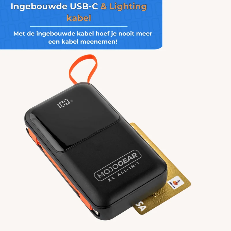 MOJOGEAR XL All-in-1 Powerbank 20.000 mAh mit integrierten Lightning- und USB-C-Kabeln