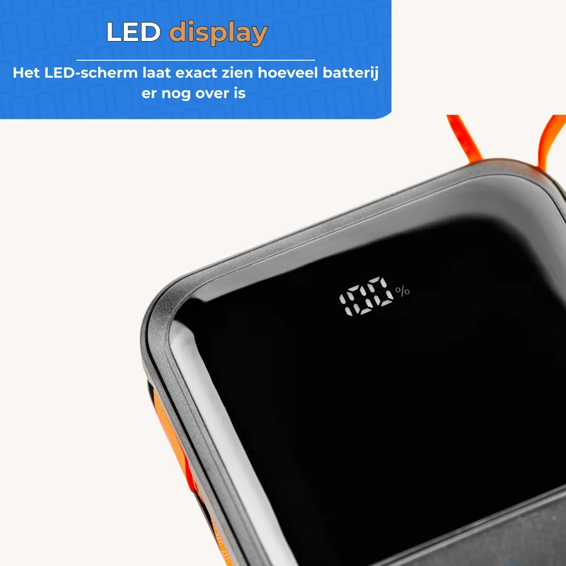 MOJOGEAR XL All-in-1 Powerbank 20.000 mAh mit integrierten Lightning- und USB-C-Kabeln