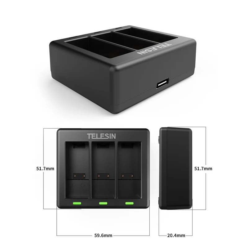 Telesin Dreifach-Akkuladegerät für GoPro 9, GoPro 10, GoPro 11 und GoPro 12