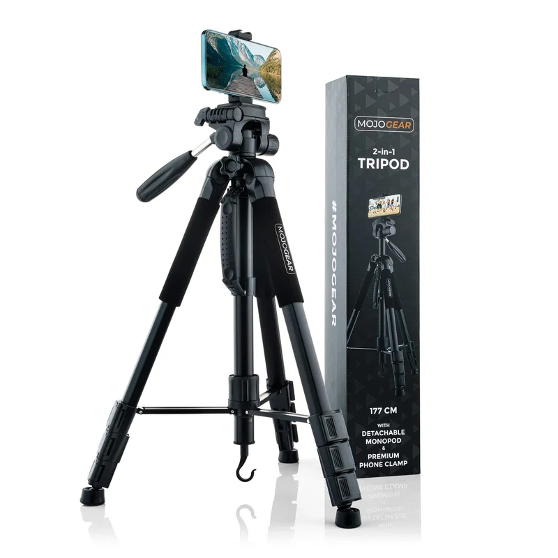 MOJOGEAR 177 cm 2-in-1-Kamera- und Telefonstativ: Dreibeinstativ und Einbeinstativ