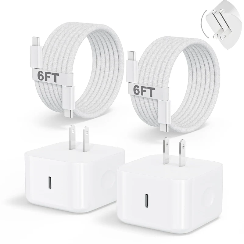 iPhone 17 Charger Fast Charging, USBC Charger 2 Pack 40W Foldable Dynamic USB C Apple Power Adapter with 60W Max, 6FT USB C Cabl