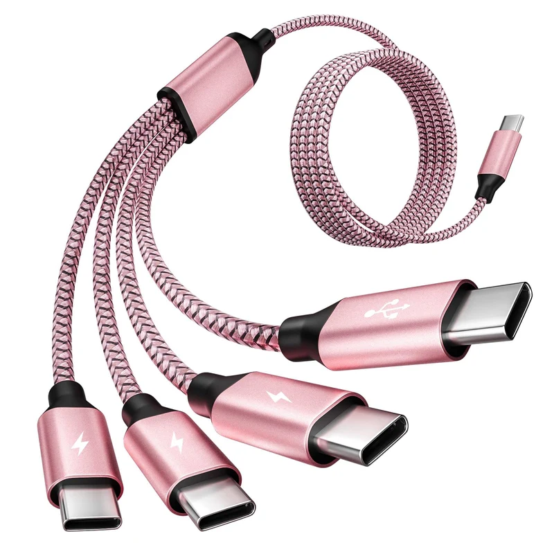 Travel & Car USB C Charger Cord, USB C Splitter 4 in 1 Multi Charging Cable