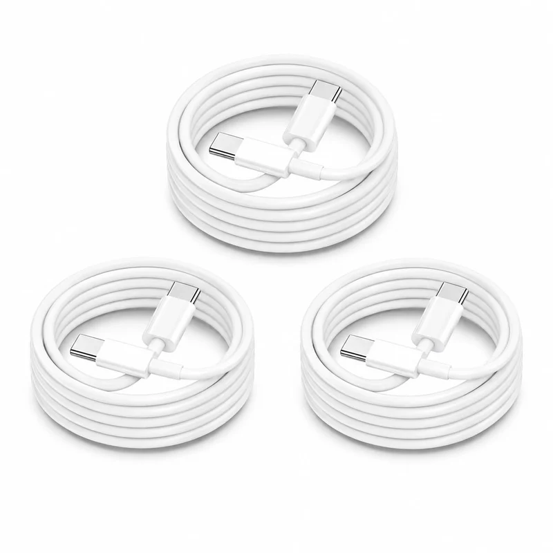 60W USB C to C Cable 3 Pack 10FT Fast Charging for iPhone 17 S26 White