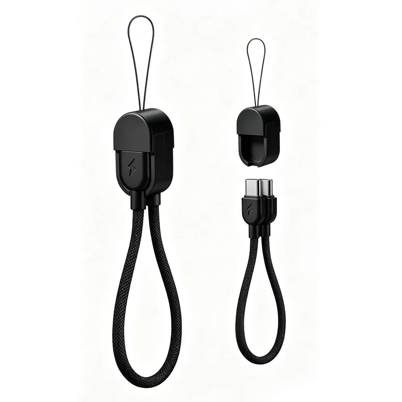 HAUXGOGO USB C Cable Lanyard Fast Charging PD 60W Portable Keychain Data Cable 7inch Short Version, 60W Fast Charging Cable C