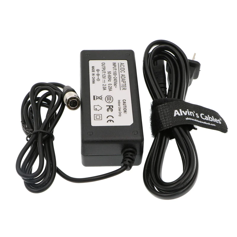 Alvins Cables AC to 4 Pin Hirose Male 12V 2A Power Adapter for Sound Devices ZAXCOM Sony