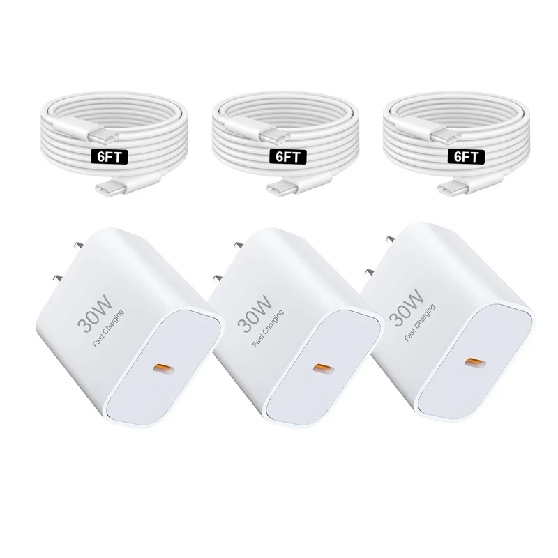 i Phone 17 Charger, 30W USB C Charger, 3Pack Type C Fast Wall Charge Power Adapter with 6FT USBC to C Cable for i Phone 17 Pro