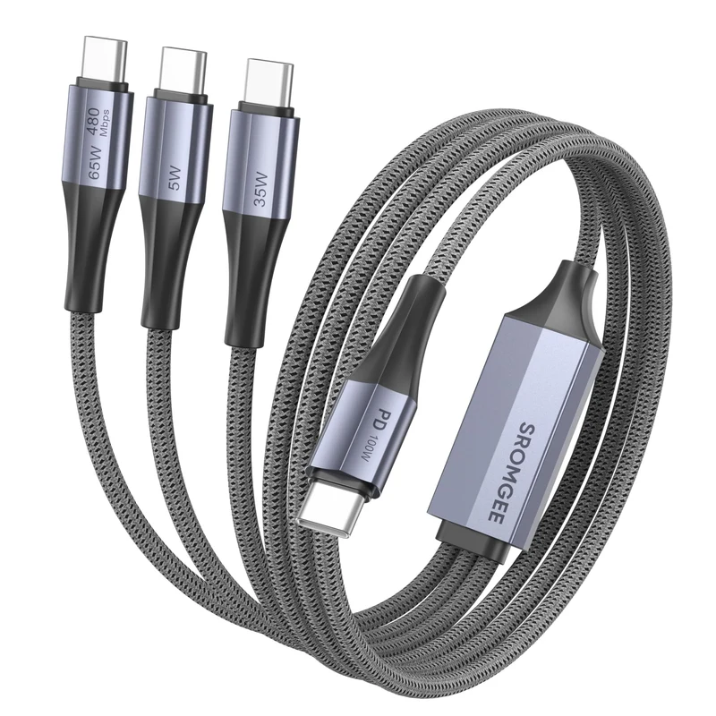 USB C to USB C 3 in 1 Multi Charging Cable 5FT, 100W Fast Charge USBC Splitter Charging Cable with 3 Type C Ports for iPhone 17