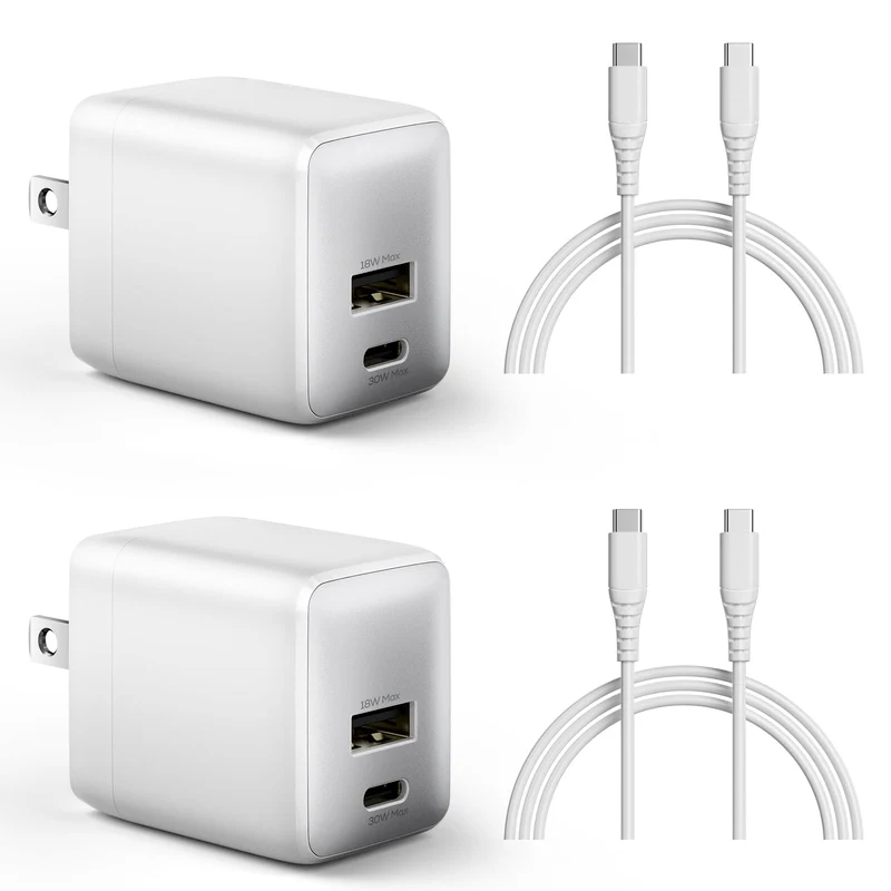 wegear USB C Fast Charging Charger, 30W DualPort GaN Nano Charger with Foldable Plug for iPhone 17/16/15 Series, iPad, Galaxy S