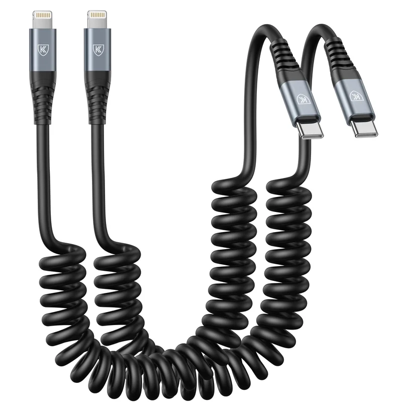 USB Type C to Lightning Cable 6FT 2Pack Coiled iPhone Charger Fast Charging