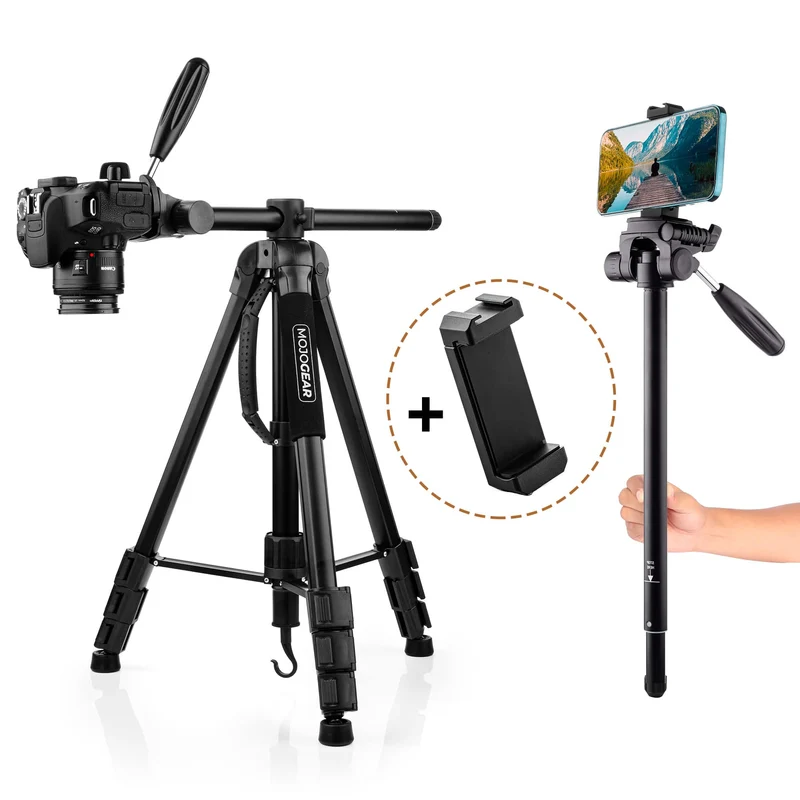 MOJOGEAR 179 cm 3-in-1-Kamera- und Telefonstativ: Dreibein, Einbeinstativ und horizontaler Arm